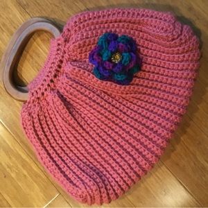 Crochet Dusty Pink Top Handle Handbag
